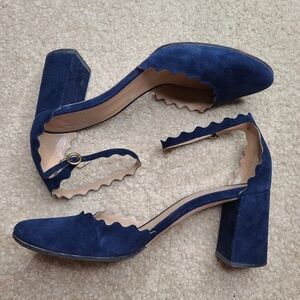 Chloe Navy Suede Scalloped D’Orsay Heels Size 39.5